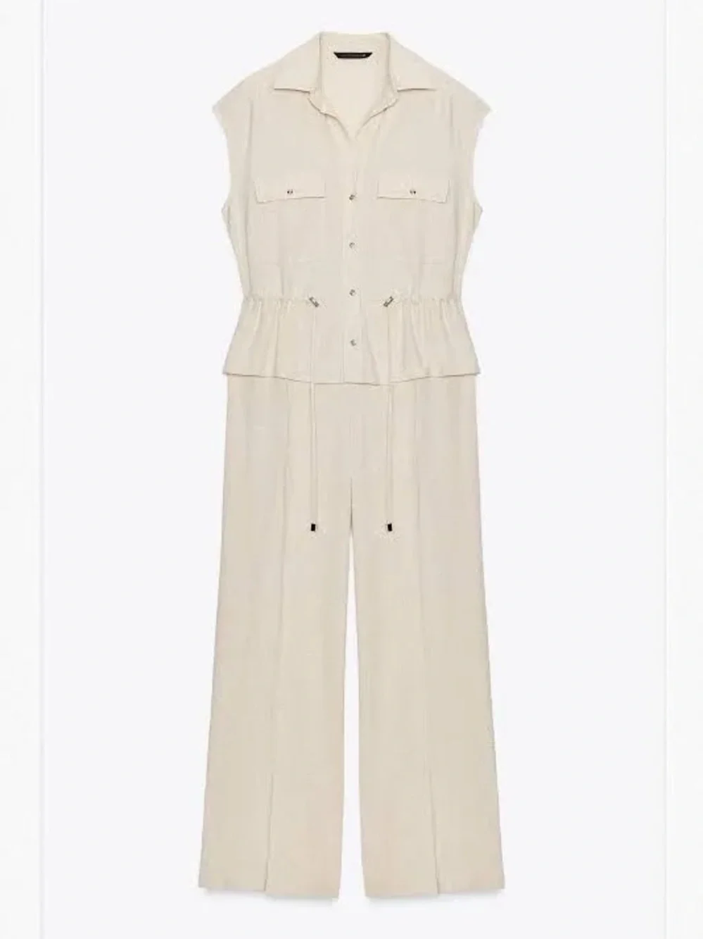 NWT Zara Linen Blend Summer Flowy Jumpsuit Sleeveless Drawstring Minimalist M